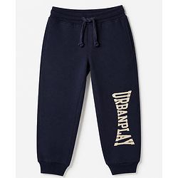 Pine Kids Looper Knit Full Sleeves Hooded Winter Wear Suit With Text Print - Navy Blue