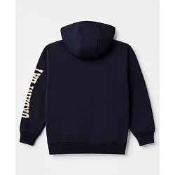 Pine Kids Looper Knit Full Sleeves Hooded Winter Wear Suit With Text Print - Navy Blue