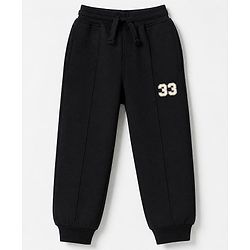 Pine Kids Cotton Looper Knit Full Sleeves Hooded Sweatshirt and Jogger with Athletic Patch - Black