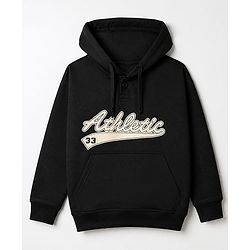 Pine Kids Cotton Looper Knit Full Sleeves Hooded Sweatshirt and Jogger with Athletic Patch - Black
