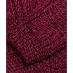 Pine Kids Knit Full Sleeves Solid Colour Pullover with Checkered Cable Knit Design - Wine