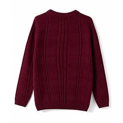 Pine Kids Knit Full Sleeves Solid Colour Pullover with Checkered Cable Knit Design - Wine