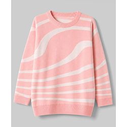 Pine Kids Knit Full Sleeves Abstract Waves Printed Pullover - Pink