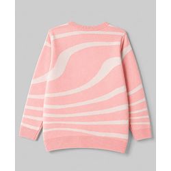 Pine Kids Knit Full Sleeves Abstract Waves Printed Pullover - Pink