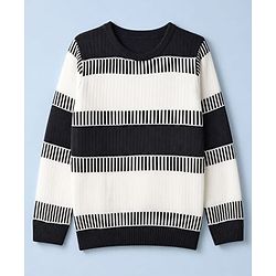 Pine Kids Knit Full Sleeves Striped Pullover - Black & White