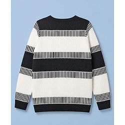 Pine Kids Knit Full Sleeves Striped Pullover - Black & White