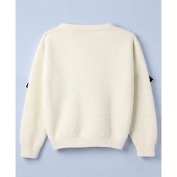 Pine Kids Knit Pullover with Full Sleeves and Bows Applique in Offwhite for 4-5 Years