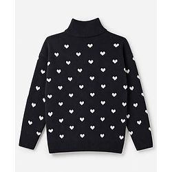 Pine Kids Knit Full Sleeves  Pullover with Heart Design - Black