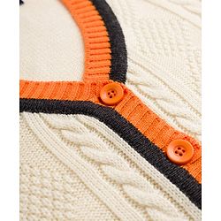 Pine Kids Knit Full Sleeves Front Open Sweaters With Cable Knit Design - Off White
