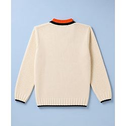Pine Kids Knit Full Sleeves Front Open Sweaters With Cable Knit Design - Off White