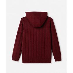 Pine Kids Knit Front Open Full Sleeves Hooded Sweater - Wine