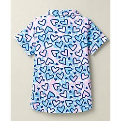 Pine Kids Cotton Knit Half Sleeves Co-Ords Shirt & Pyjama Night Suit with Heart Print - Turquoise