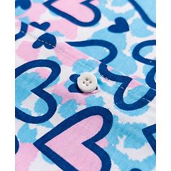 Pine Kids Cotton Knit Half Sleeves Co-Ords Shirt & Pyjama Night Suit with Heart Print - Turquoise