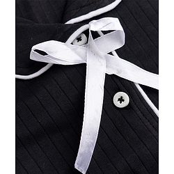 Pine Kids Cotton Knit Half Sleeves Co-Ords Shirt & Pyjama Solid Night Suit with Bow Applique - Black