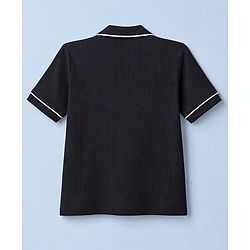 Pine Kids Cotton Knit Half Sleeves Co-Ords Shirt & Pyjama Solid Night Suit with Bow Applique - Black