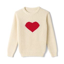 Pine Kids Female Knit Full Sleeves Sweater Set with Heart Design - Off White