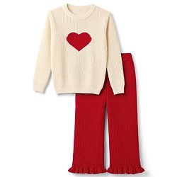 Pine Kids Female Knit Full Sleeves Sweater Set with Heart Design - Off White