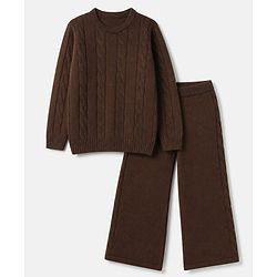 Pine Kids Knit Full Sleeves Sweater Set - Brown