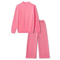 Pine Kids Knit Full Sleeves Sweater Set - Pink