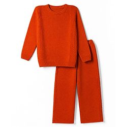 Pine Kids Knit Full Sleeves Sweater Set - Orange