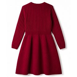 Pine Kids Knit Full Sleeves Solid Sweater Set - Red