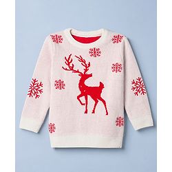Pine Kids Knit Sweater Set with Full Sleeves and Reindeer Design in Red