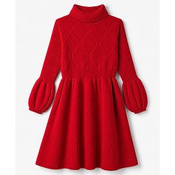 Pine Kids Knit Full Sleeves Winter Dress - Red