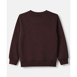 Pine Kids Cotton Mix Knit Sweatshirt with Full Sleeves and Bear Print - Brown