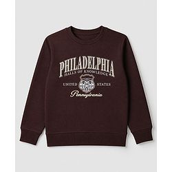 Pine Kids Cotton Mix Knit Sweatshirts With Full Sleeves and Philadelphia Text Print - Brown