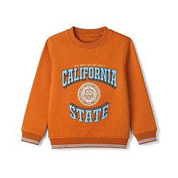 Pine Kids Cotton Mix Knit Sweatshirt with Full Sleeves and California State The Best Of The West Print in Orange