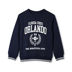 Pine Kids Cotton Mixes Knit Sweatshirt with Full Sleeves and Orlando Typography Print -Navy Blue