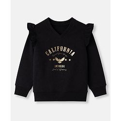 Pine Kids Cotton Blend Knit Sweatshirt with Full Sleeves and California Print - Black