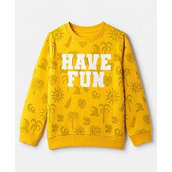 Pine Kids Knit Sweatshirt with Full Sleeves and Have Fun Print in Yellow