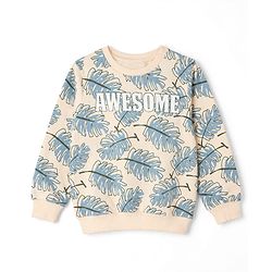 Pine Kids Cotton Blend Knit Full Sleeves Sweatshirt with Trpical Theme Print - Off White