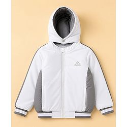 Pine Kids Woven Hoodie Jacket with Full Sleeves, Detachable Hood and Triangle Embroidery in White