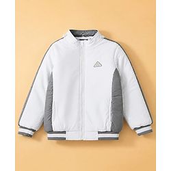 Pine Kids Woven Hoodie Jacket with Full Sleeves, Detachable Hood and Triangle Embroidery in White