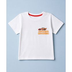 Pine Kids Disney 100% Cotton Single Jersey Knit T-Shirt with Half Sleeves and Car Print - White