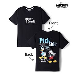 Pine Kids Disney Cotton Knit Half Sleeves T-Shirt with Mickey & Donald Print - Black