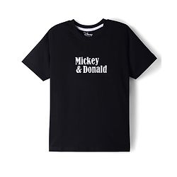 Pine Kids Disney Cotton Knit Half Sleeves T-Shirt with Mickey & Donald Print - Black