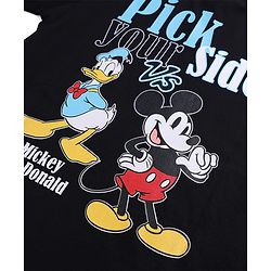 Pine Kids Disney Cotton Knit Half Sleeves T-Shirt with Mickey & Donald Print - Black