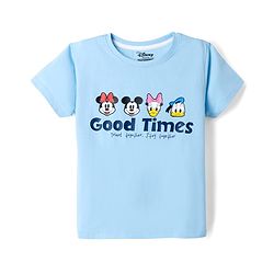 Pine Kids Disney Cotton Single Jersey Knit Half Sleeves T-Shirt with Front & Back Mickey And Friends Print - Sky Blue