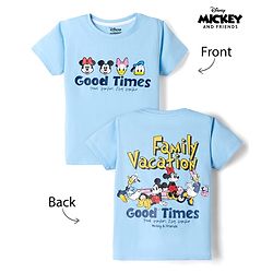Pine Kids Disney Cotton Single Jersey Knit Half Sleeves T-Shirt with Front & Back Mickey And Friends Print - Sky Blue