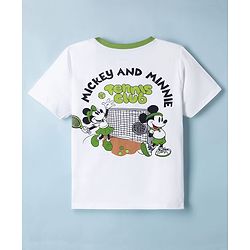Pine Kids Disney Single Jersey Knit Half Sleeves T-Shirt with Front & Back Mickey and Minnie Tennis Club Print - White