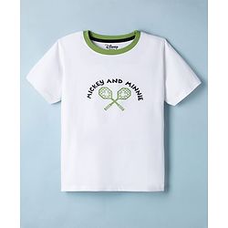 Pine Kids Disney Single Jersey Knit Half Sleeves T-Shirt with Front & Back Mickey and Minnie Tennis Club Print - White