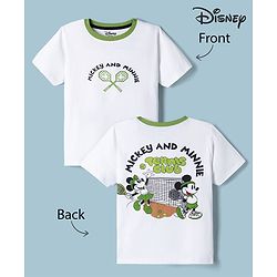 Pine Kids Disney Single Jersey Knit Half Sleeves T-Shirt with Front & Back Mickey and Minnie Tennis Club Print - White