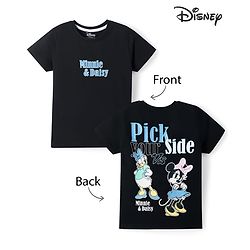 Pine Kids Disney Cotton Single Jersey Knit Half Sleeves T-Shirt with Front & Back Minnie and Daisy Print - Black