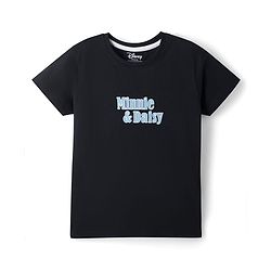 Pine Kids Disney Cotton Single Jersey Knit Half Sleeves T-Shirt with Front & Back Minnie and Daisy Print - Black