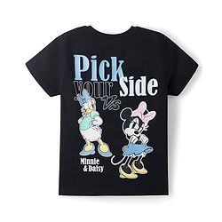 Pine Kids Disney Cotton Single Jersey Knit Half Sleeves T-Shirt with Front & Back Minnie and Daisy Print - Black