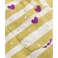 Pine Kids Cotton Knit Full Sleeves Striped T-Shirt & Pyjama Night Suit with Heart Print - Yellow & Violet