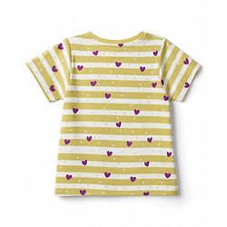 Pine Kids Cotton Knit Full Sleeves Striped T-Shirt & Pyjama Night Suit with Heart Print - Yellow & Violet
